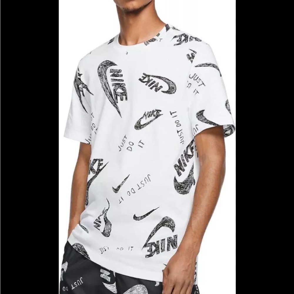 Nike White Short Sleeve Scribble Swoosh Graphic Tee